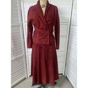 Sibylle Lyn Vintage WOMEN’s RED SUEDE Skirt SUIT Fit & Flare SIZE 6 Small